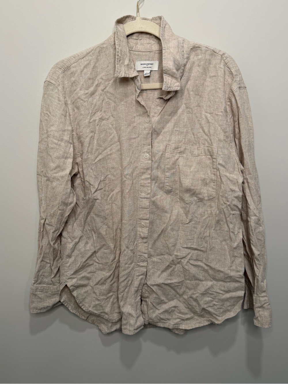Banana Republic Beige Linen Blend Button Down Shirt Size Large